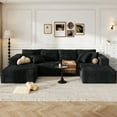 thumbnail image 3 of 137 inch U-Shaped Sectional Sofa, Cloud-Like Big Modular Couch with Chaise, No Assembly Required, High Density Foam Never Sags, Soft Corduroy Fabric Sofa for Large Space, (Black), 3 of 13