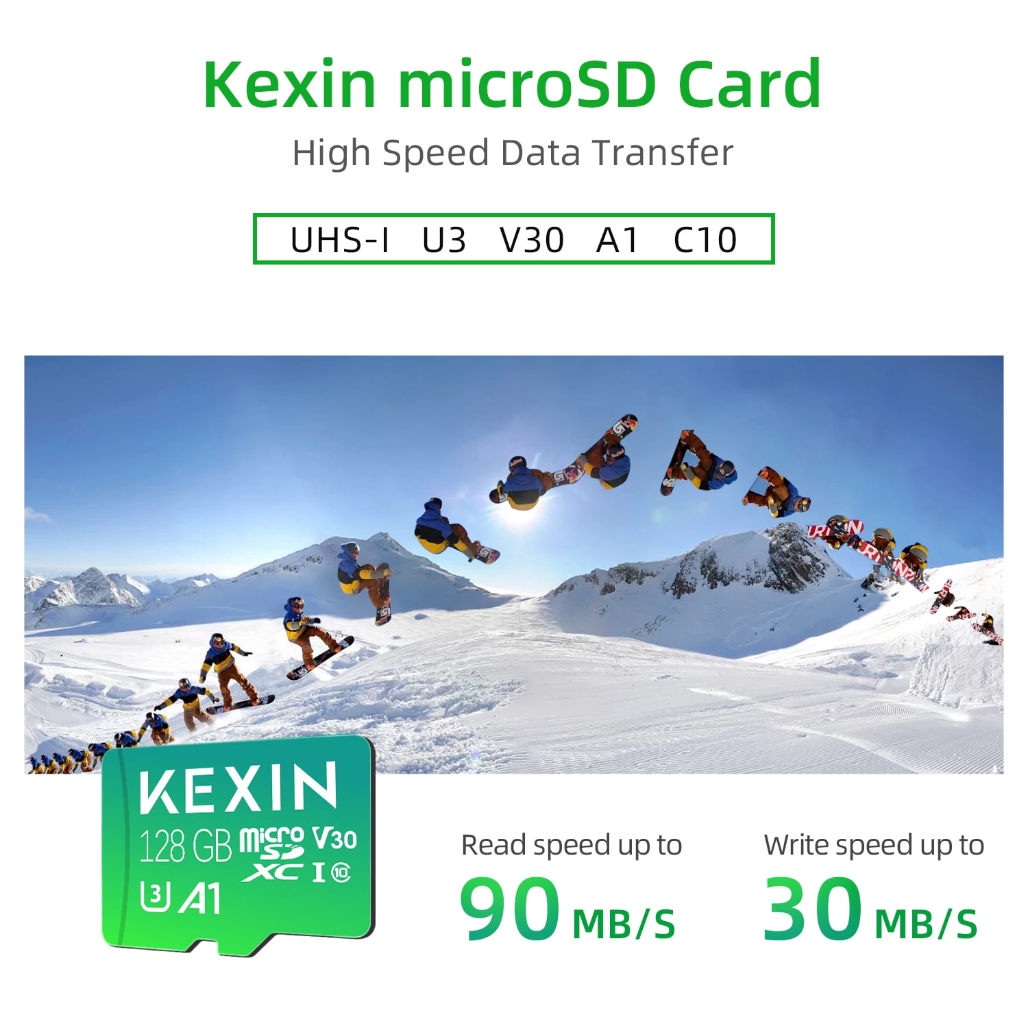 KEXIN 128GB SDXC Card with Adapter, U3, Full HD, High Speed TF Card for Phone / Camera / Drone / Go Pro, 5K Video Recording, 2 Pack