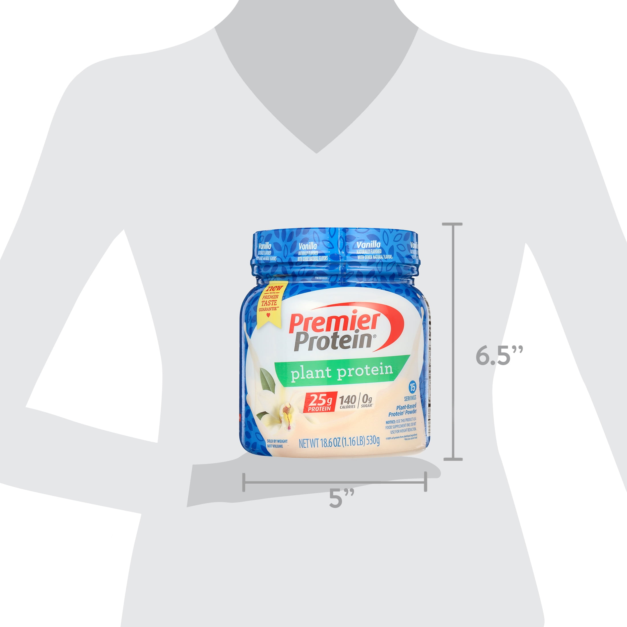 Premier Protein Powder Plant Protein, Vanilla, 25g Plant-Based Protein, 0g Sugar, Gluten Free, No Soy or Dairy Ingredients, 15 Servings