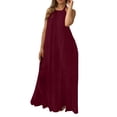 thumbnail image 3 of Zynoxe Backless Dress Women Summer Halter Neck Maxi Dress Solid Color Sleeveless Smocked Flowy Beach Vacation Long Dresses for Women Red 28, 3 of 7