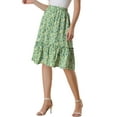 thumbnail image 4 of INSPIRE CHIC Women's Skirts Elastic Waist A-Line Flowy Tiered Ruffle Floral Midi Skirt Green M, 4 of 6