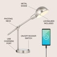 thumbnail image 5 of JONATHAN Y Curtis 20.25" Vintage Industrial Iron Adjustable Dome Shade LED Task Lamp with USB Charging Port, Nickel, JYL7123B, 5 of 6