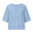 thumbnail image 2 of Homenesgenics Tops for Women Plus Size Casual Solid-Color Cotton-Linen Blend Tops Mid-Sleeve Crew Neck Shirt with Cutout Detail Shirts Blue M, 2 of 8
