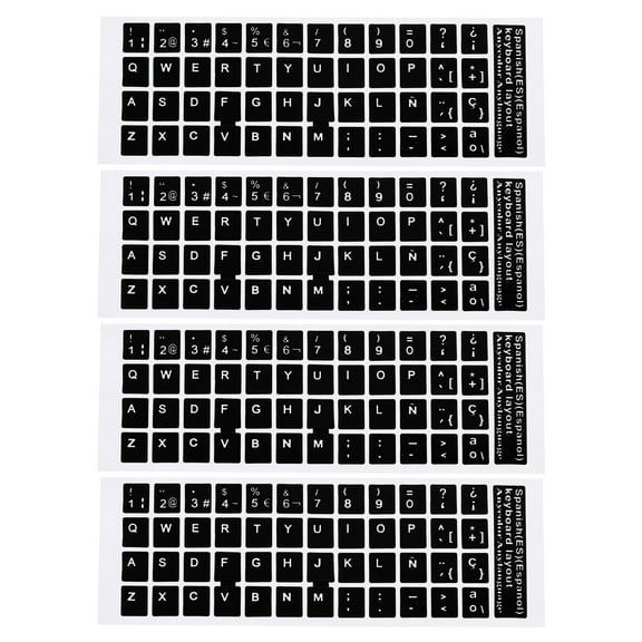 Uxcell Spanish Keyboard Stickers Universal Keyboard Cover Smooth, Black Background White Lettering 2 Pack