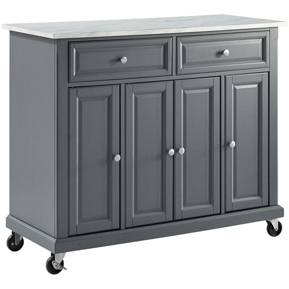 Crosley Furniture Avery Wood/Faux Marble Top Kitchen Cart in Distressed Gray