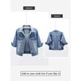 thumbnail image 3 of STARVNC Women Lapel Collar Button Up Pockets 3/4 Sleeve Denim Jacket, 3 of 4