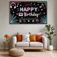 thumbnail image 6 of Colorful Music Themed Happy Birthday Banner with Headphones Cassette Stars Party Decoration Backdrop for Birthday Party Photography Props Celebrations Decor Background Supplies, 6 of 7