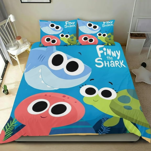 Bedding Set For Finny the shark Comforter Cover Set Cute Duvet Cover Sets Super Soft Teens Bedding Set Kids Bedroom Gifts,1 Duvet Cover with 2 Pillowcases Twin 3 Piece