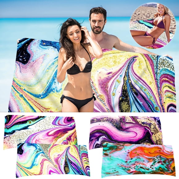 Xihbxyly Toalla de Playa de Microfibra, Ligera y Resistente a La Arena, de Secado Rápido, Manta Colorida, Esencial para Viajes, Vacaciones En La Playa, 76 X 152 Cm