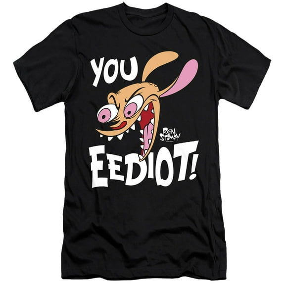 Ren and Stimpy You Eediot! Unisex Adult Canvas Brand T Shirt