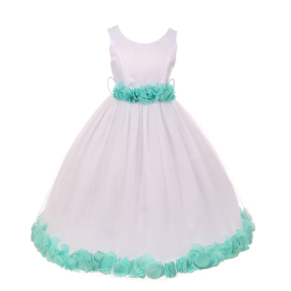mint green and white flower girl dresses