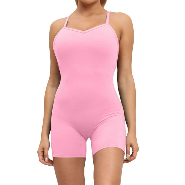 Gibobby pantalones siameses Sin incomodidad Apretado Pantalones de yoga Hollow Back Body Training Fitness Sports Mono(Rosa, M)