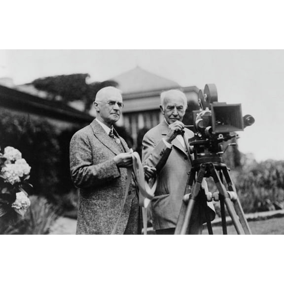 Thomas Edison 1847-1931 And George Eastman 1854-1932 Standing With Motion Picture Camera Ca. 1925. (Bsloc201018127) History (24 x 18)