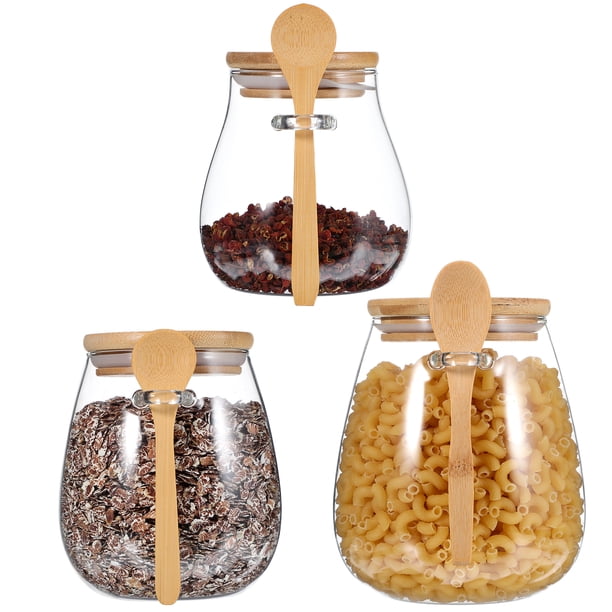 Tarros de té con cuchara, tarros de avena durante la noche, organizador de condimentos, recipientes de vidrio con tapas, 3 uds.