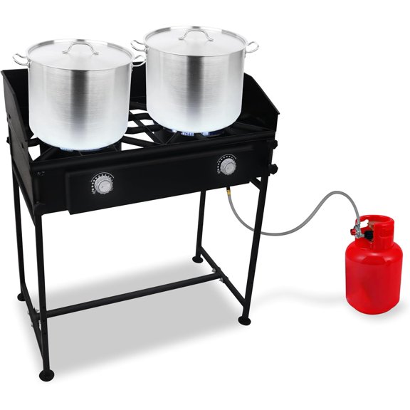 SONRET - Double Burner Propane Outdoor Camping Stove - with Detachable Legs & Wind Panel