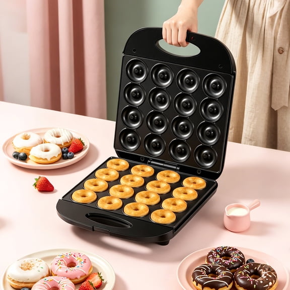 Mini Donut Maker, 1200W 16-Cup Non-Stick, Pancake Maker, Batch Baking for Family Gatherings & Parties