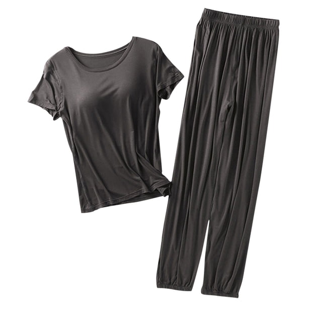 Birdeem Blouses pour Femmes Ensemble de Vêtements de Maison à Col Rond Manches Courtes avec Coussin de Poitrine et Shorts
