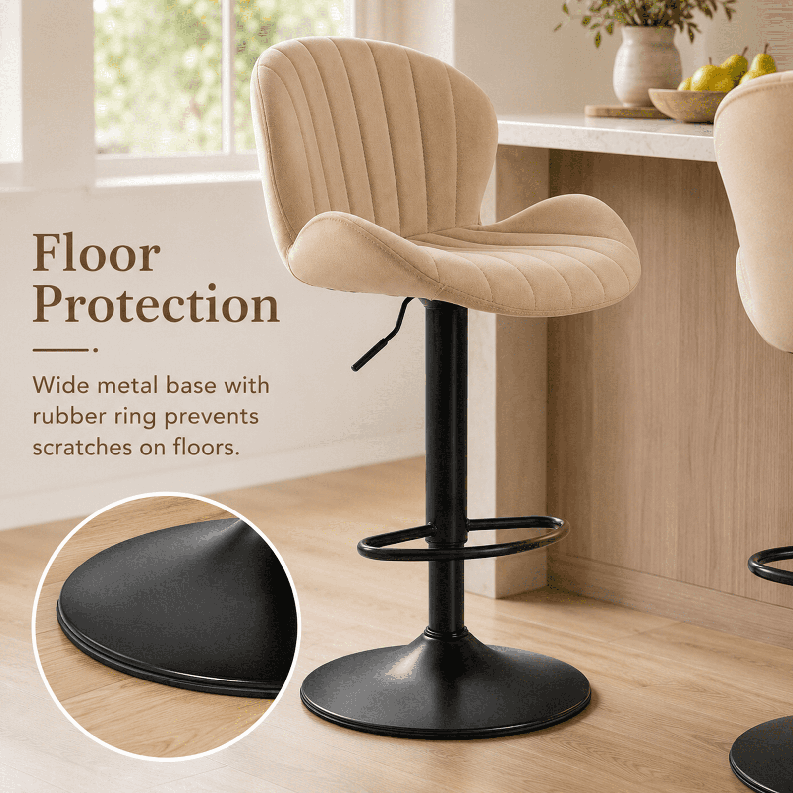 Alvantor Bar Stools Set of 2, Adjustable Swivel Barstools, Fabric Upholstered Barstools Counter Height with Backrest for Bar and Kitchen Island