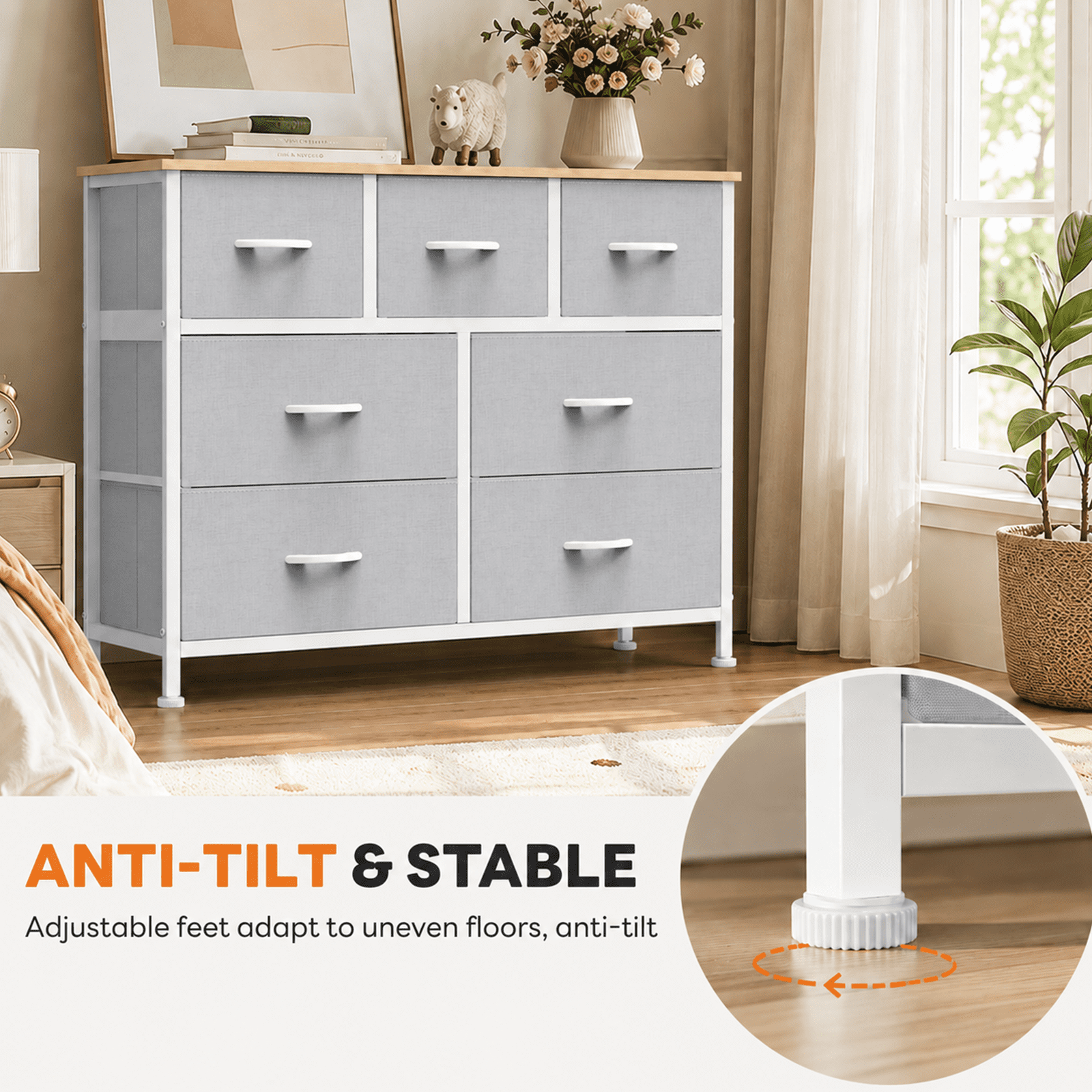 Alvantor 7/8/9-Dresser, Dresser for Bedroom Organizer Storage, Fabric Storage Tower with Sturdy Steel Frame, Wooden Top & Easy Pull Fabric Bins, Dresser for Living Room Entryway Clothes Organization