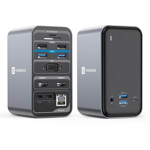 TobenONE USB C Laptop Docking Station Dual Monitor, 15-in-1 USB C Dock with Dual HDMI, 65W Power Supply, VGA, 4xUSB 3.0, 2xUSB 2.0, SD/TF, Ethernet and Audio/Mic for Len