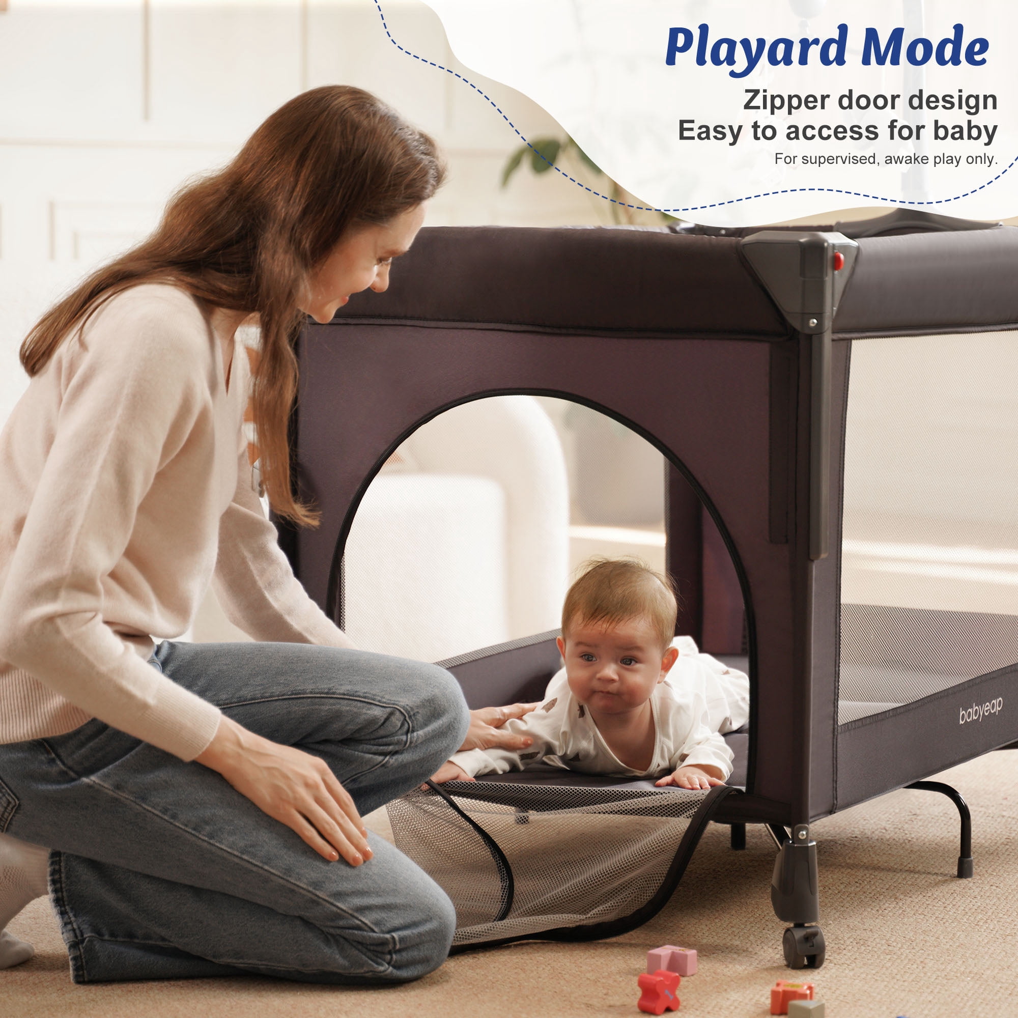 Babyeap 4in1 Baby Bassinet with Playard, 1-Step Fold Portable Playpen with Changing Table, Bedside Sleeper for Newborns, Black