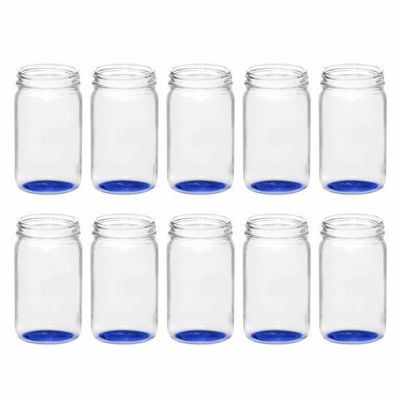 10 Small Color Mason Jars Set, 8 oz. - Durable Glass, Mini, Colored Bottom - Blue