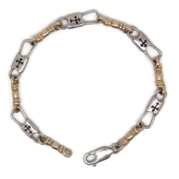 ACTS Bracelet Fishers Of Men Silver and 10k Gold REGULAR LINK,Budded Cross!!