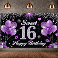 thumbnail image 5 of Purple Theme Sweet 16 Banner Glittery Design Backdrop Balloon Decor Golden Number 16th Birthday Display for Sweet 16 Party Teen Birthday Girls' Celebration, 5 of 9