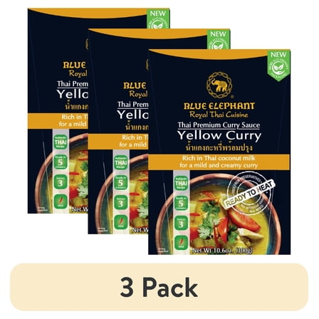 (3 pack) Blue Elephant Royal Thai Cuisine 300g Ready to Heat Yellow Curry Liquid Sauce