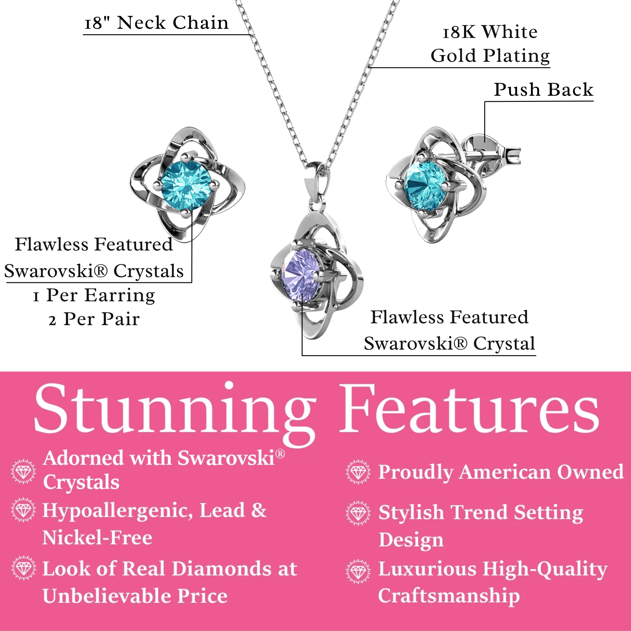 Cate & Chloe Infinity March Birthstone 18k White Gold Plated Women jewelry Set, Swarovski Crystals