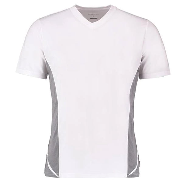 Gamegear® Cooltex - Camiseta transpirable de manga corta con cuello de pico para hombre (Blanco/Gris)