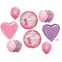 First 1st #1 Princess Pink Purple Happy Birthday 12 Piece Balloon Bouquet Party Decoration