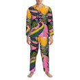 thumbnail image 3 of Susaid Retro Futuristic Landscape Print Men's Long Sleeve Pajama Set, Two-Piece Button-Down Loungewear PJs Set, Comfortable Sleepwear for Relaxation-X-Large, 3 of 7