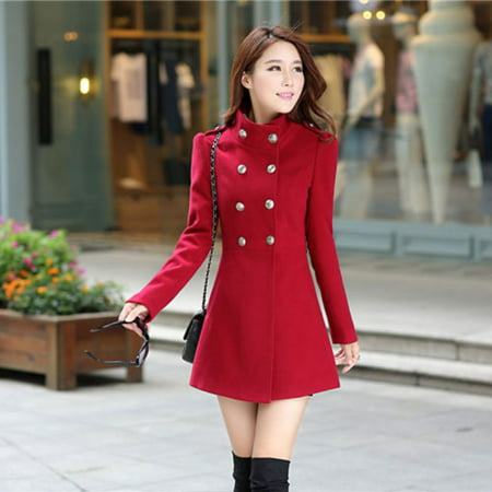 2019 New Autumn Winter Female Double Breasted Stand Windbreaker Coat Lady Warm Full Sleeve Outwear Slim Casual Women (The Best Coats For Winter 2019)