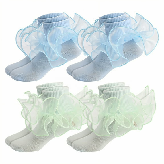TELOLY 4Pairs Kids Socks,6-8 Years Old Ruffle Socks,Thin for Spring & Summer Lace Socks,Combination1