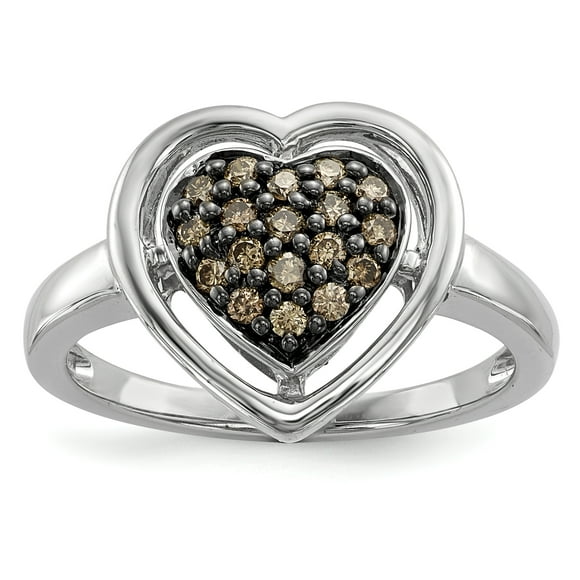 Sterling Silver Champagne Diamond Heart Ring Size 8