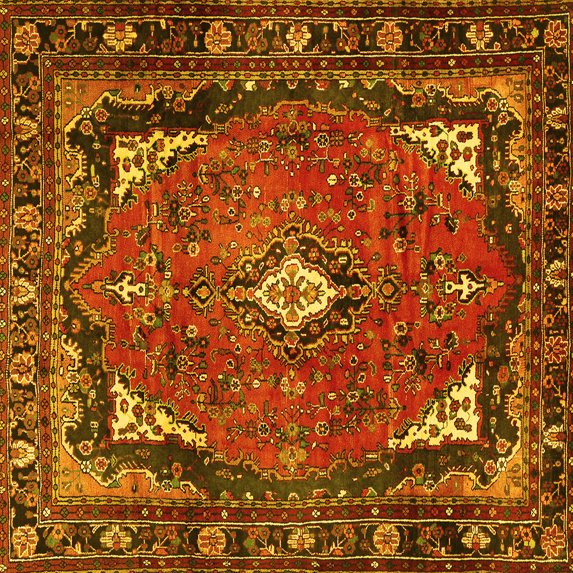 Ahgly Company Indoor Square Persian Yellow Traditional Area Rugs, 4' Square