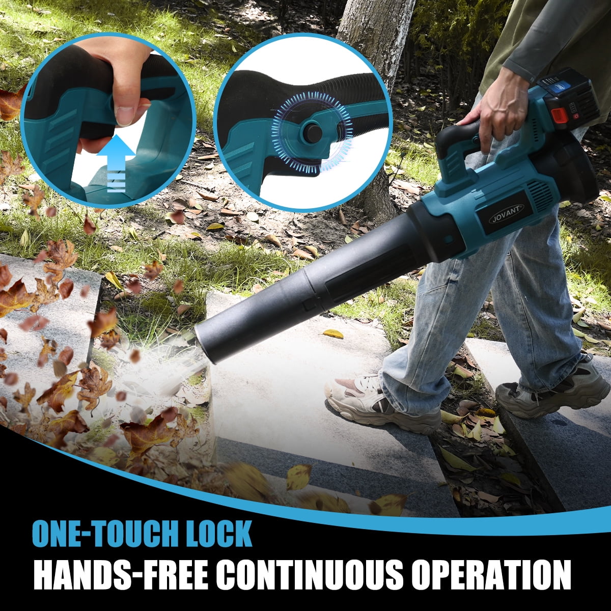 JOVANT  Cordless Leaf Blower delivers a maximum airflow of 670 CFM. It comes with a 20V MAX 1*6.0Ah battery and charger, making it suitable for street cleaning, park maintenance, plaza clean