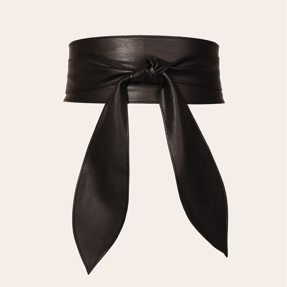 Zhuge Large size Women Belt Fashion Wrap Around Wide Waistband Knotted Belt for Dress (Black)