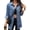 Deep Blue, variant on Women'S Button Up Frayed Hem Shacket Long Sleeve Pockets Denim Jean Jacket Light Blue L