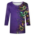 thumbnail image 4 of Xdegoge Mardi Gras Outfit for Women Festive Parade Vibe Clothing Exuberant Carnival Printed Top Crewnceck 3/4 Sleeve Plus Size Tops, 4 of 5