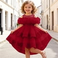 thumbnail image 5 of Flower Girls Dress Tulle Spaghetti Strap Pearl Belt Ruffle Hem Xmas Party Formal Red 3-4Years, 5 of 7
