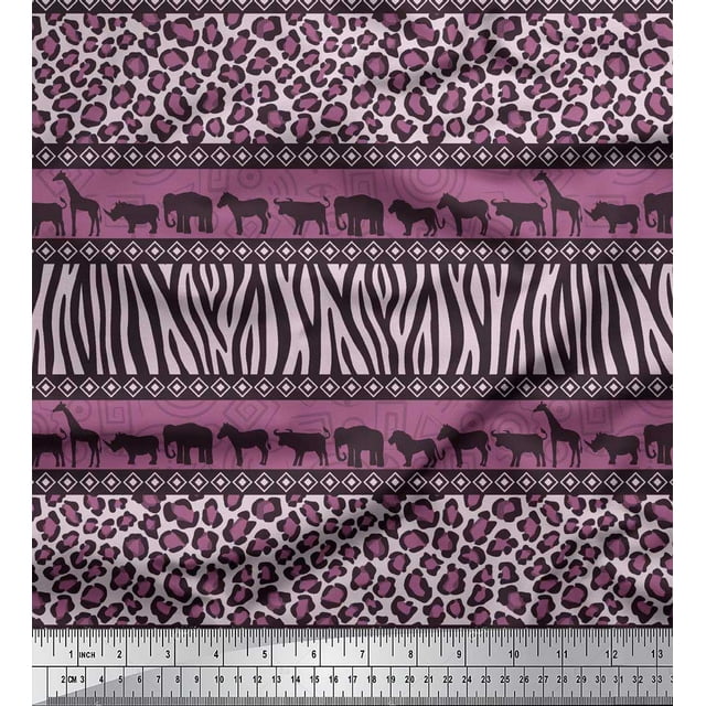 Soimoi Polyester Crepe Fabric Animal Skin & Animals Group Printed Fabric 1 Yard 52 Inch Wide