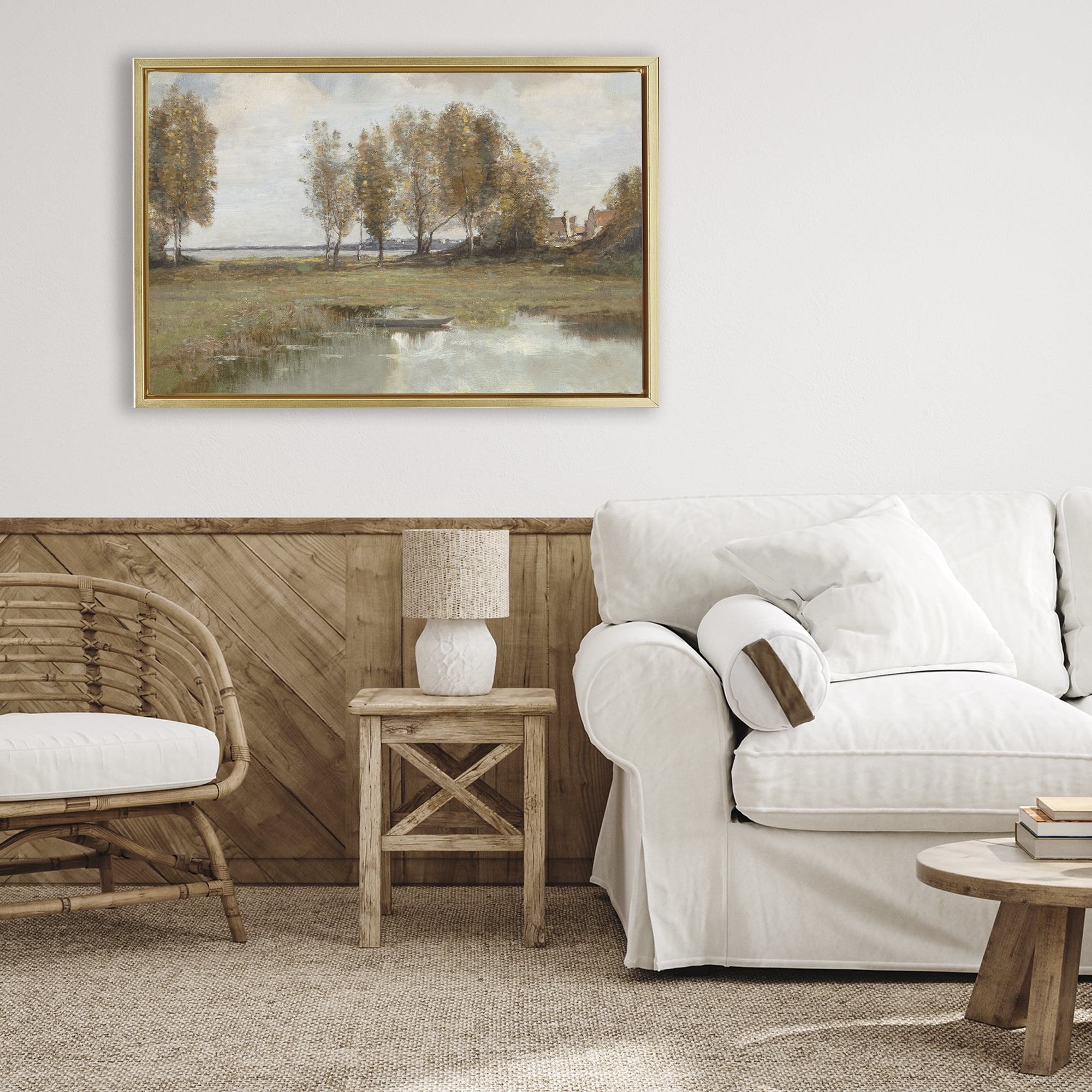 Stupell Industries A Peaceful Spot Landscape Gold Framed Floater Canvas Wall Art, design by Amber Sterling