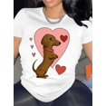 thumbnail image 1 of Women's Cute Dachshund Heart Graphic Tee - Casual Round Neck Short Sleeve T-Shirt, Machine WashableFCamisetas para mujer, lindas camisetas con estampado gráfico, de manga corta, estilo casual, para ve, 1 of 7