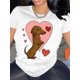 thumbnail image 1 of Camiseta con estampado de corazón de perro salchicha para mujer - Camiseta informal de manga corta con cuello redondo, lavable a máquina, ideal para practicar deporte., 1 of 9