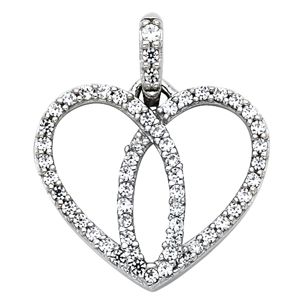 14k White Gold Love Heart CZ Pendant Charm