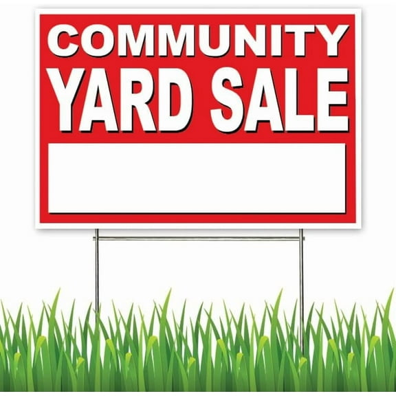 4LessCo 18x12 Inch COMMUNITY YARD SALE Lawn Yard Sign with Stake rb1s