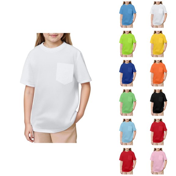 Kids TShirts Solid Color Pocket Crewneck Short Sleeve Tee for Boys and Girls Lightweight Casual Summer Top