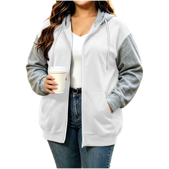 NominalSnug Womens Plus Size Light Fleece Lined Hooded Jacket Long Sleeve Full Zip Color Block Casual Outerwear With Pockets